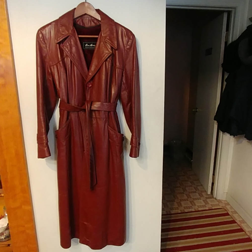 Vintage Pierre Andre Red Leather Trench Coat